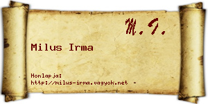 Milus Irma névjegykártya